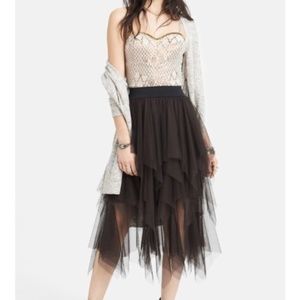 Free People Black Layered Tulle Midi Skirt XS
